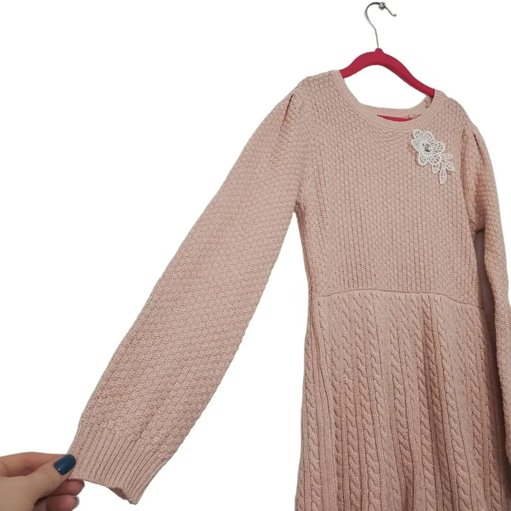 Little Lass | Thick Knit Sparkle Metallic Thread Long Sleeve Dress